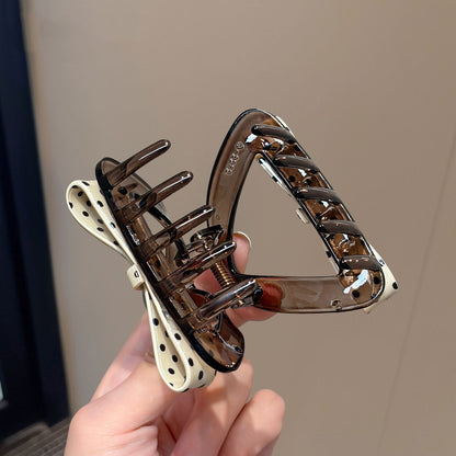 C廠【X663】蝴蝶結鯊魚夾女高級感醋酸抓夾後腦勺盤髮夾韓系波點髮抓髮卡頭飾
 26.08-2「C廠-單筆結帳需滿，NT$500出貨(不含運費)」