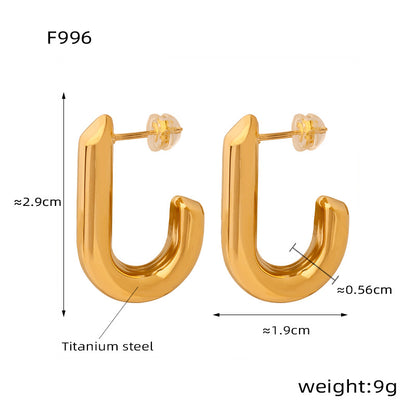 B廠【F996】歐美網紅簡約字母J型耳環女鈦鋼鍍金光面百搭耳扣ins時尚個性耳飾 24.02-4