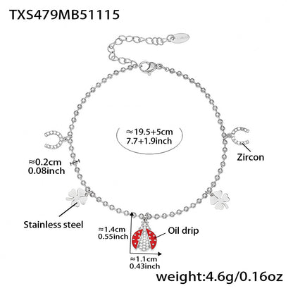 B廠【TXP479】不銹鋼5A鋯石滴油七星瓢蟲多配件吊墜項鍊手鍊耳環腳鍊套裝
 25.11-3