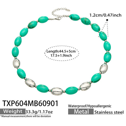 B廠【TXP604】歐美跨境多巴胺串珠不銹鋼鍍金項鍊時尚百搭甜美鎖骨鏈手鍊女套裝
 26.09-1