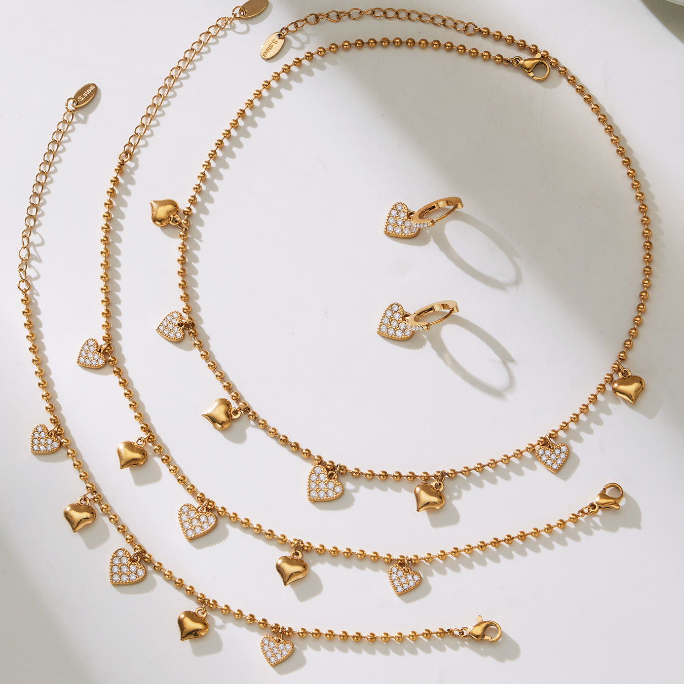 B廠【TXP504】不鏽鋼愛心鋯石項鍊手鍊耳環 鍍18k金chic風歐美時尚百搭珠寶首飾
 25.12-2