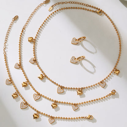 B廠【TXP504】不鏽鋼愛心鋯石項鍊手鍊耳環 鍍18k金chic風歐美時尚百搭珠寶首飾
 25.12-2