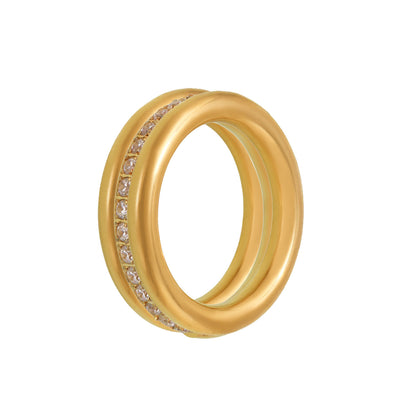 B廠【A725】ins小眾設計幾何素圈鑲鋯石三層疊戴戒指女款不鏽鋼鍍18k金 25.05-1