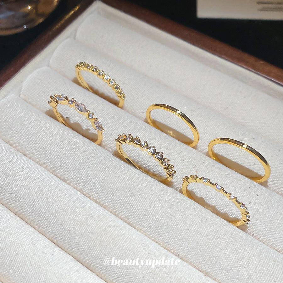 A廠【HR2759】鋯石幾何圓戒指六件歐美法式宮廷風百搭食指戒輕奢高級感指環
 25.10-4