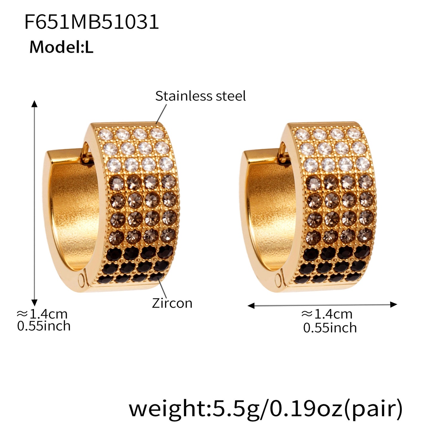 B廠【F651】彩鑽四排鋯石精緻卡扣耳環不鏽鋼鍍18k金時尚百搭個性耳飾
 25.11-1