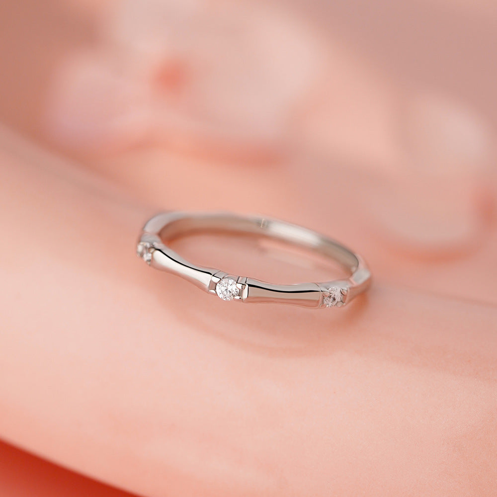 D廠【YC5258R】S999足銀新中式竹節鋯石戒指女國風小眾文藝復古百搭森係指環
 25.12-1