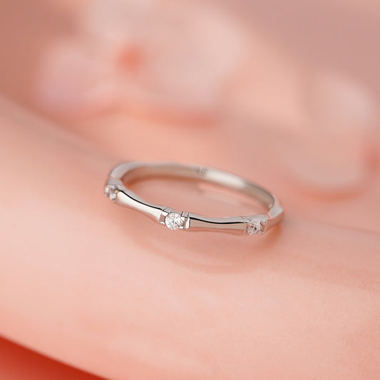 D廠【YC5258R】S999足銀新中式竹節鋯石戒指女國風小眾文藝復古百搭森係指環
 25.12-1