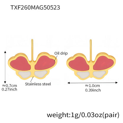 B廠【TXP260】歐美不銹鋼小蝴蝶滴油兒童飾品套裝耳環戒指手鍊項鍊不掉色 25.05-5