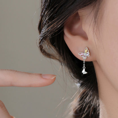 E廠【XDQ10251E】S999純銀時尚夢幻蝴蝶耳環女多巴胺紫色蝴蝶流蘇高級感耳飾品
 26.01-1