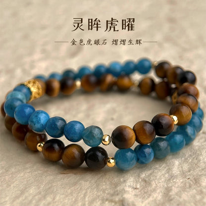 A廠【S240】雙層疊戴天然石磷灰石虎眼石手鍊文藝復古民族風新款手飾飾品 25.03-4