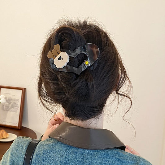 C廠【X190】豹紋小狗愛心髮夾女2026新高階時尚抓夾後腦勺扁平盤髮不硌頭飾
 26.04-5