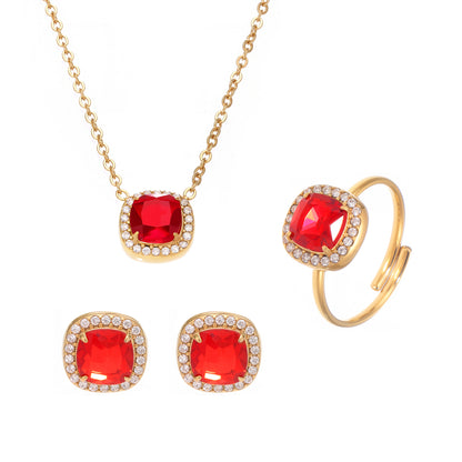 B廠【TXP330】新中式配件不鏽鋼5A鋯石項鍊耳環組ins小眾設計開口戒指 25.08-1