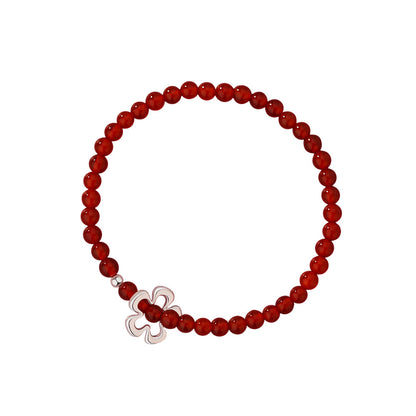 D廠【YC4477SL】純銀S925紅瑪瑙花朵手鍊復古個性簡約設計感時尚百搭精緻手飾
 26.01-1