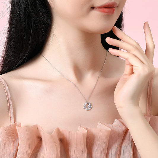 E廠【DQ2365N】原創S925純銀夢馬生花項鍊女小眾設計感琺瑯花環小馬鎖骨鏈潮
 25.12-1