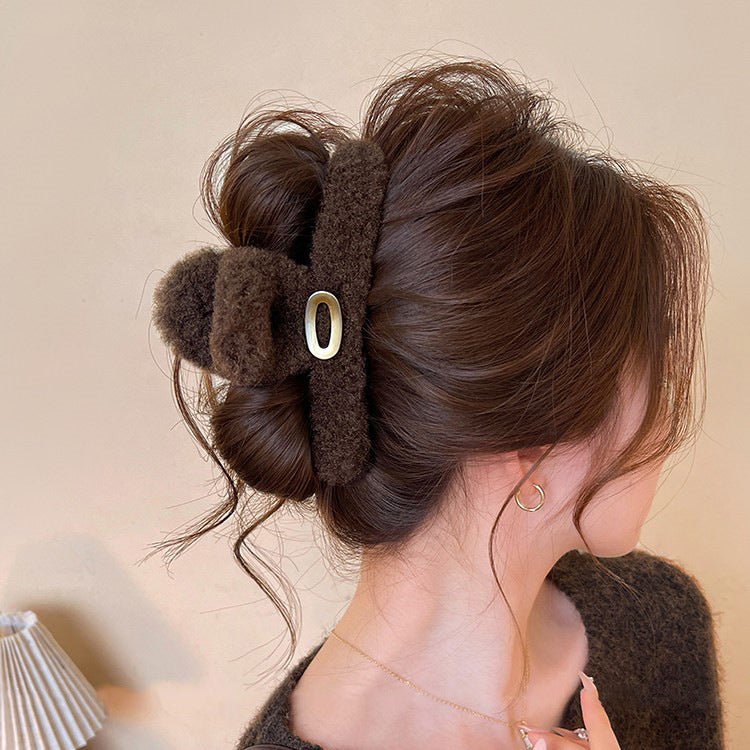 C廠【Y1004】氣質金標毛絨抓夾女時尚洋氣鯊魚夾2025新款大號髮夾高級感髮飾
 26.01-1