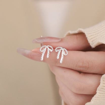 D廠【YC2535E】S999足銀絲帶蝴蝶結螺絲耳環清新甜美氣質可愛公主耳飾 25.01-2