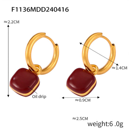 B廠【F1136-8】2024年設計款輕奢酒紅色滴油耳環小眾百搭精緻網紅爆款耳環飾品女 24.04-4