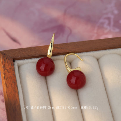 D廠【YC2883E】純銀S925紅豆一字耳鉤個性復古秋冬極簡顯瘦溫柔精美耳飾
 26.01-2