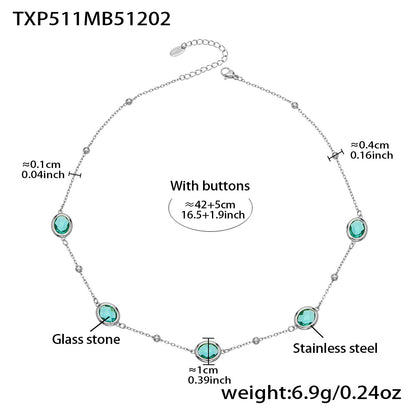 B廠【TXP511】不鏽鋼幾何橢圓切面玻璃石包邊項鍊手鍊耳環組鍍18k金跨國首飾
 25.12-2