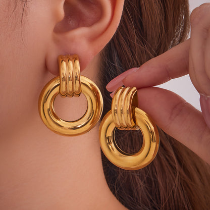 B廠【F475】跨境冷淡風不規則雙環空心耳環小眾簡約飾品鍍18k金不掉色 25.08-5