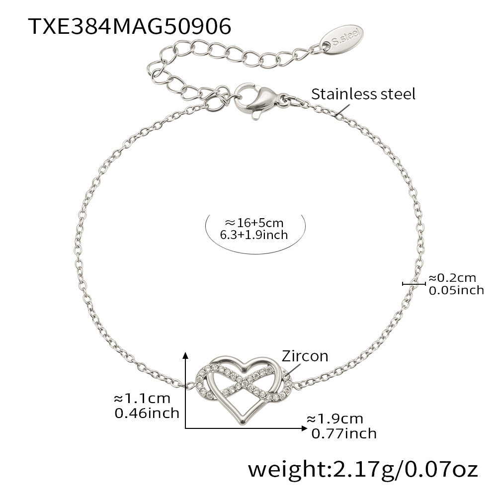 B廠【TXP384】跨境新款8字愛心5A鋯石鎖骨項鍊手鍊手鍊套裝不銹鋼材質不掉色
 25.09-2