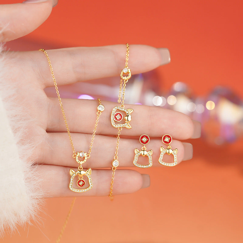 E廠【YC3166N】原創S925純銀搖錢小馬項鍊手鍊耳環生肖本命年個性首飾
 25.10-5