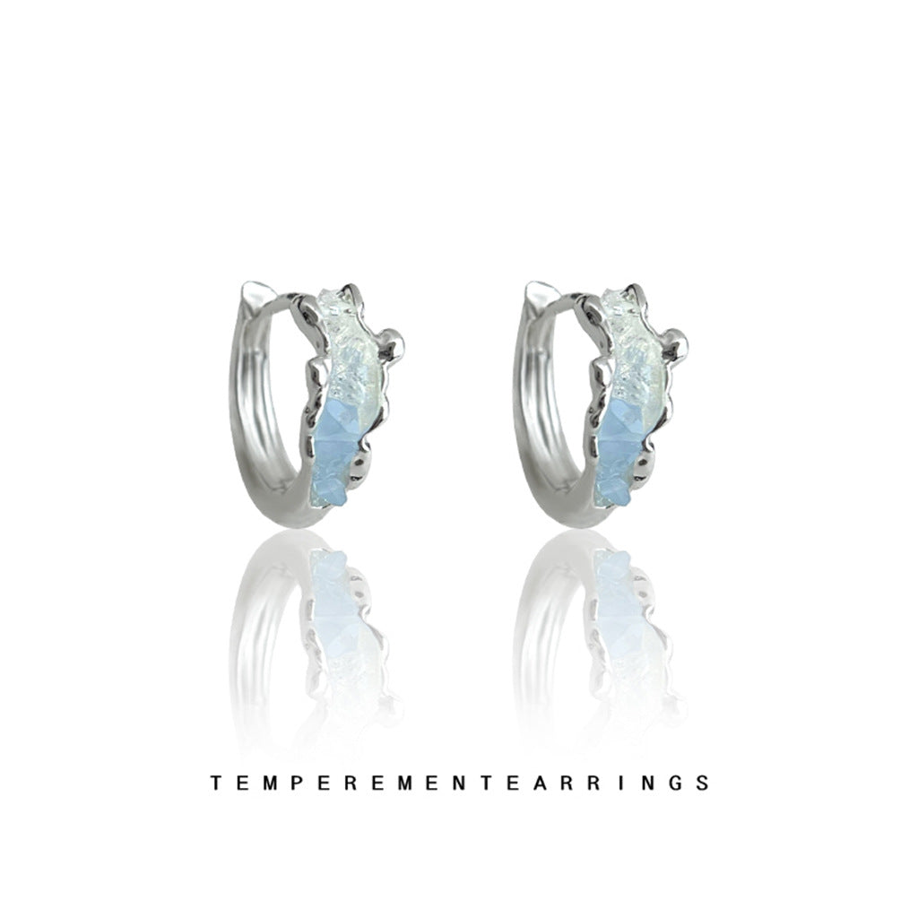 A廠【7085】漸層玻璃水晶輕奢風小眾藍色圓形幾何耳圈耳環 ins潮爆款清新耳環
 25.11-3