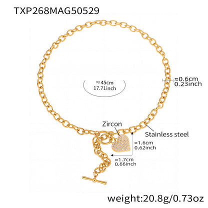B廠【TXP268】歐美風飾品滿鑽5A鋯石愛心OT扣鎖骨項鍊手鍊套組不銹鋼材質 25.06-1