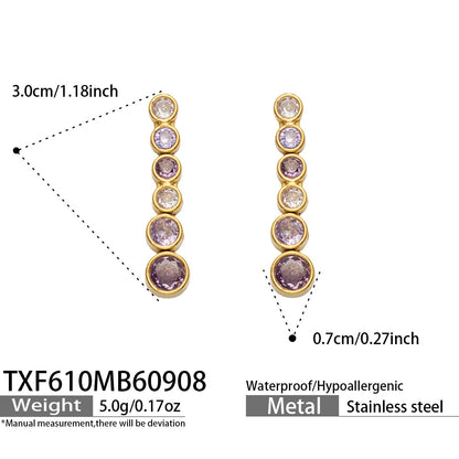 B廠【TXP610】跨境歐美不銹鋼鍍金圓形鋯石項鍊高級感簡約手鍊耳環可疊戴飾品女
 26.09-3