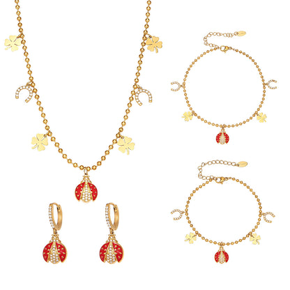 B廠【TXP479】不銹鋼5A鋯石滴油七星瓢蟲多配件吊墜項鍊手鍊耳環腳鍊套裝
 25.11-3