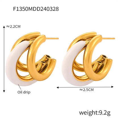 B廠【F1350】鈦鋼鍍18k金滴油C型耳環韓國清新時尚耳環氣質百搭耳飾女款 24.04-2