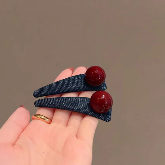 C廠【Y1032】韓版頭飾小眾設計髮飾ins風飾品瀏海夾bb夾甜美氣質紅色牛仔髮夾
 26.01-1