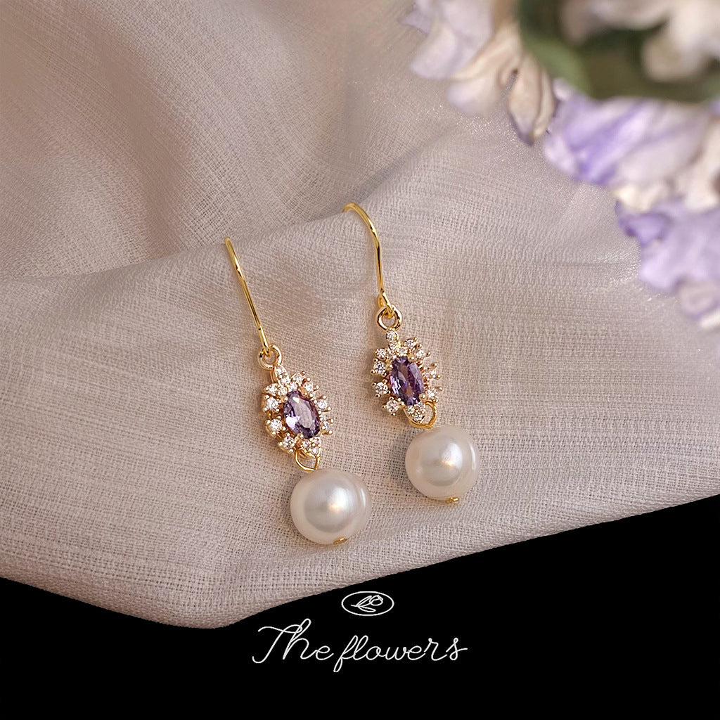 C廠【7027】天然淡水珍珠微鑲鋯石清新甜美小香風手工耳環女國潮景區耳環
 25.11-1