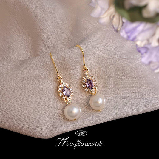 C廠【7027】天然淡水珍珠微鑲鋯石清新甜美小香風手工耳環女國潮景區耳環
 25.11-1