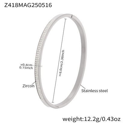 B廠【Z418】5A鋯石雙排滿鑽卡扣素圈手環不鏽鋼材質鍍18k真金手環保色 25.05-4