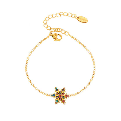 B廠【TXE217】手工鑲嵌超閃鋯石聖誕雪花手鍊鍍18K真金鈦鋼首飾不掉色女 25.01-2