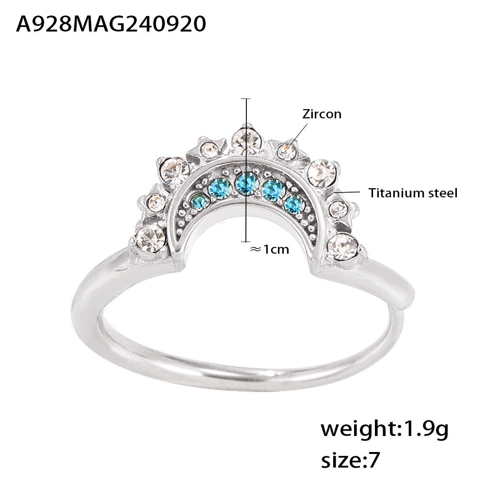 B廠【A927】歐美跨國日月同輝鋯石戒指ins風小眾超細開口調整鈦鋼rings食指戒 24.09-4