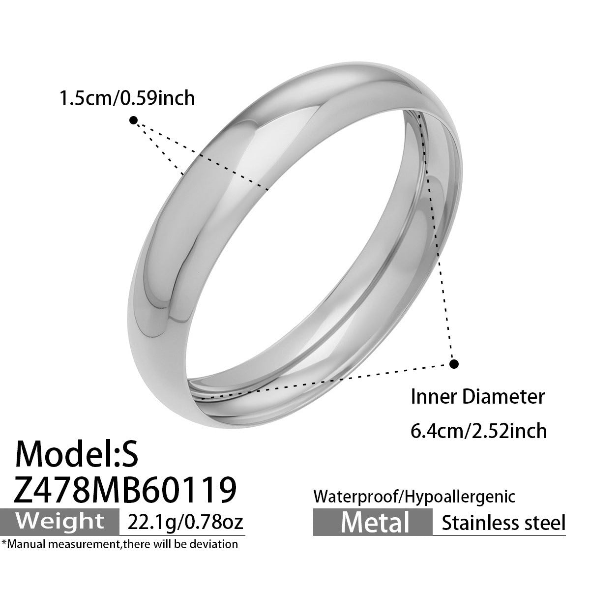 B廠【Z478】歐美簡約輕奢手環精拋光鏡面手鐲不鏽鋼材質鍍18k金時尚百搭飾品
 26.01-4