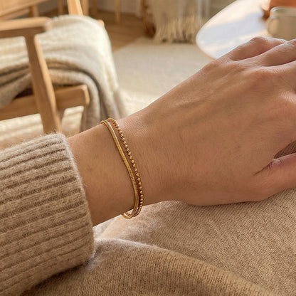 B廠【E121】歐美風不銹鋼S鏈方蛇鏈手鍊雙層疊戴chic時尚輕奢百搭個性手飾女
 26.02-1