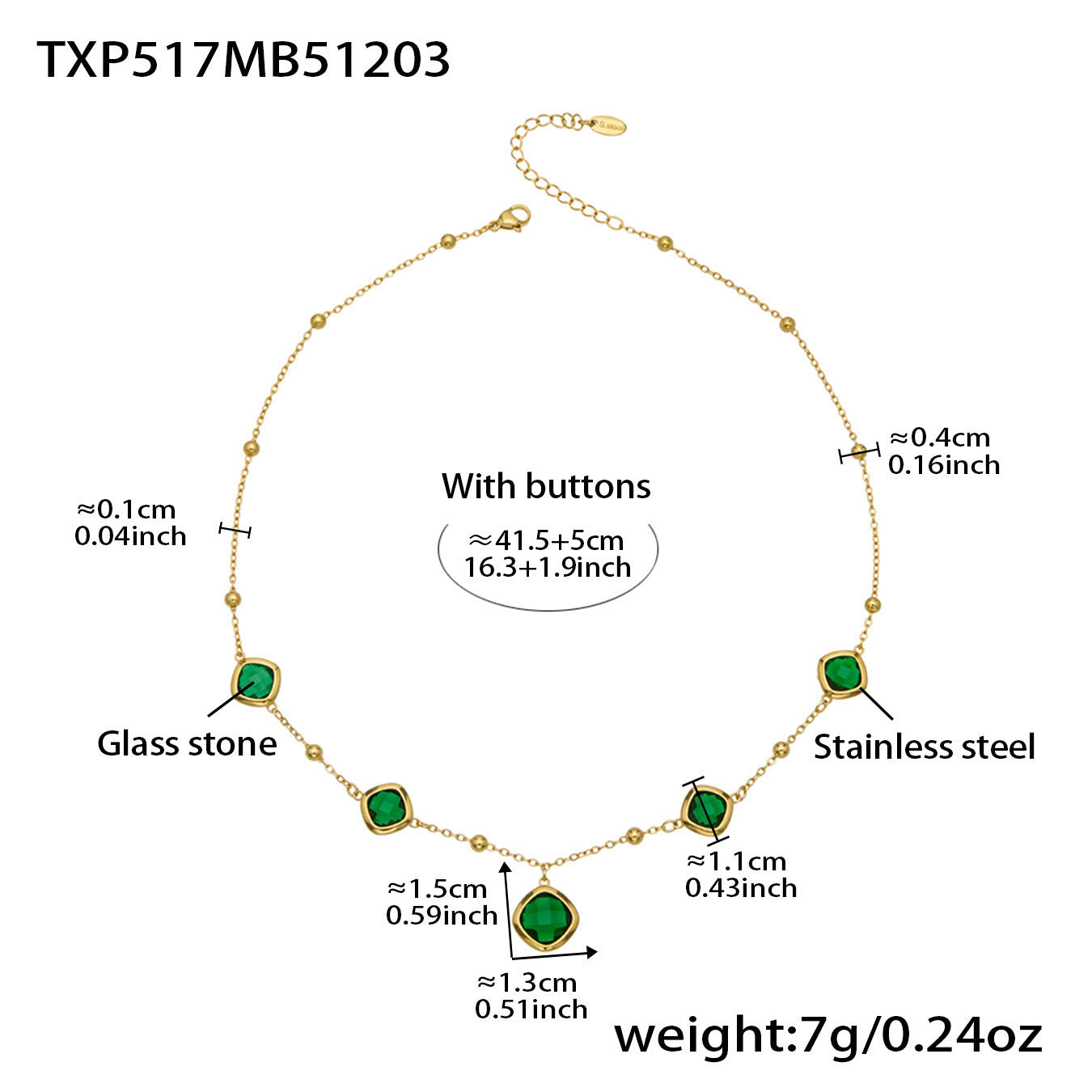 B廠【TXP517】不銹鋼方形切麵包邊玻璃石吊墜耳環項鍊手鍊珠寶首飾套裝鍍18k金
 25.12-2