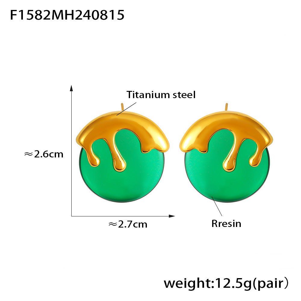 B廠【F1582】歐美時尚新款圓形冰淇淋造型樹脂耳環個性小眾耳飾 鈦鋼鍍18K金 24.08-4