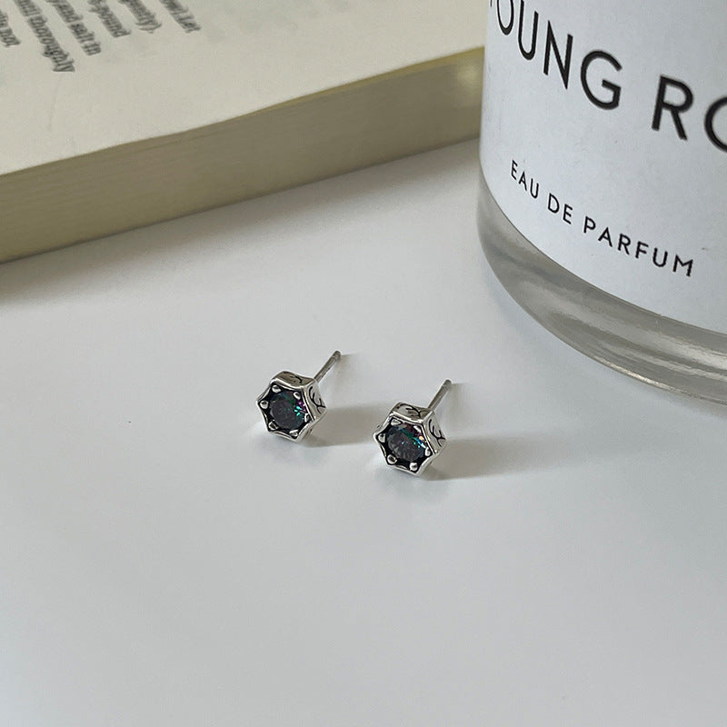 E廠【DQ11470E】S999純銀復古冷淡風六芒星耳環個性時尚幻彩星星百搭耳環男女
 25.10-3