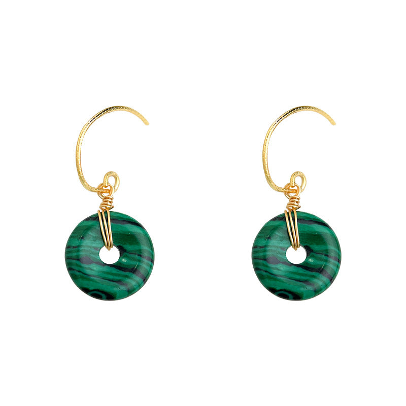 C廠【6940】文藝復古國潮民族風景區飾品平安扣合成孔雀石祖母綠耳飾耳環
 25.10-3