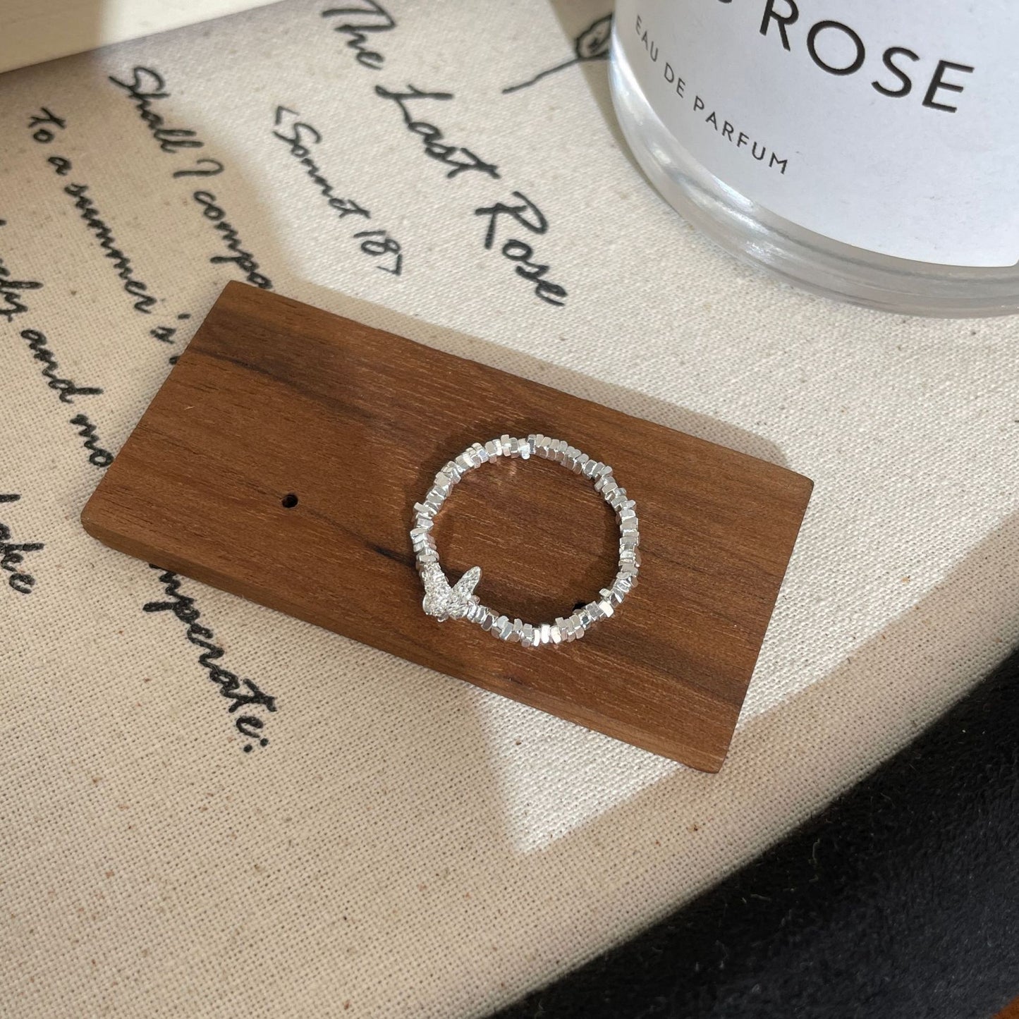 F廠【DQ8344R】S925純銀精緻蝴蝶碎銀戒指女簡約高級感碎銀幾兩食指戒 25.07-4