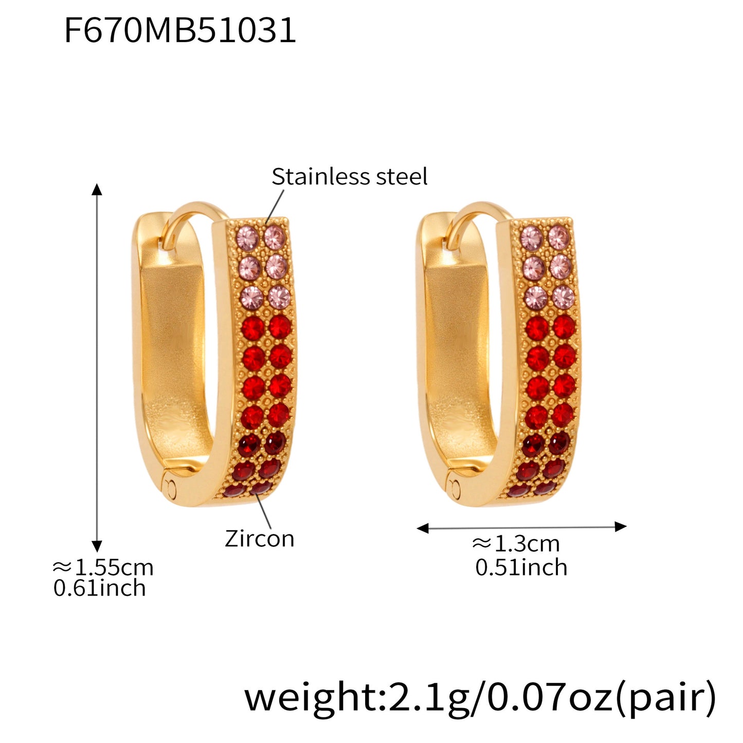 B廠【F670】超閃5A鋯石U型卡扣彩鑽耳扣歐美風時尚輕奢百搭不鏽鋼耳飾
 25.11-1