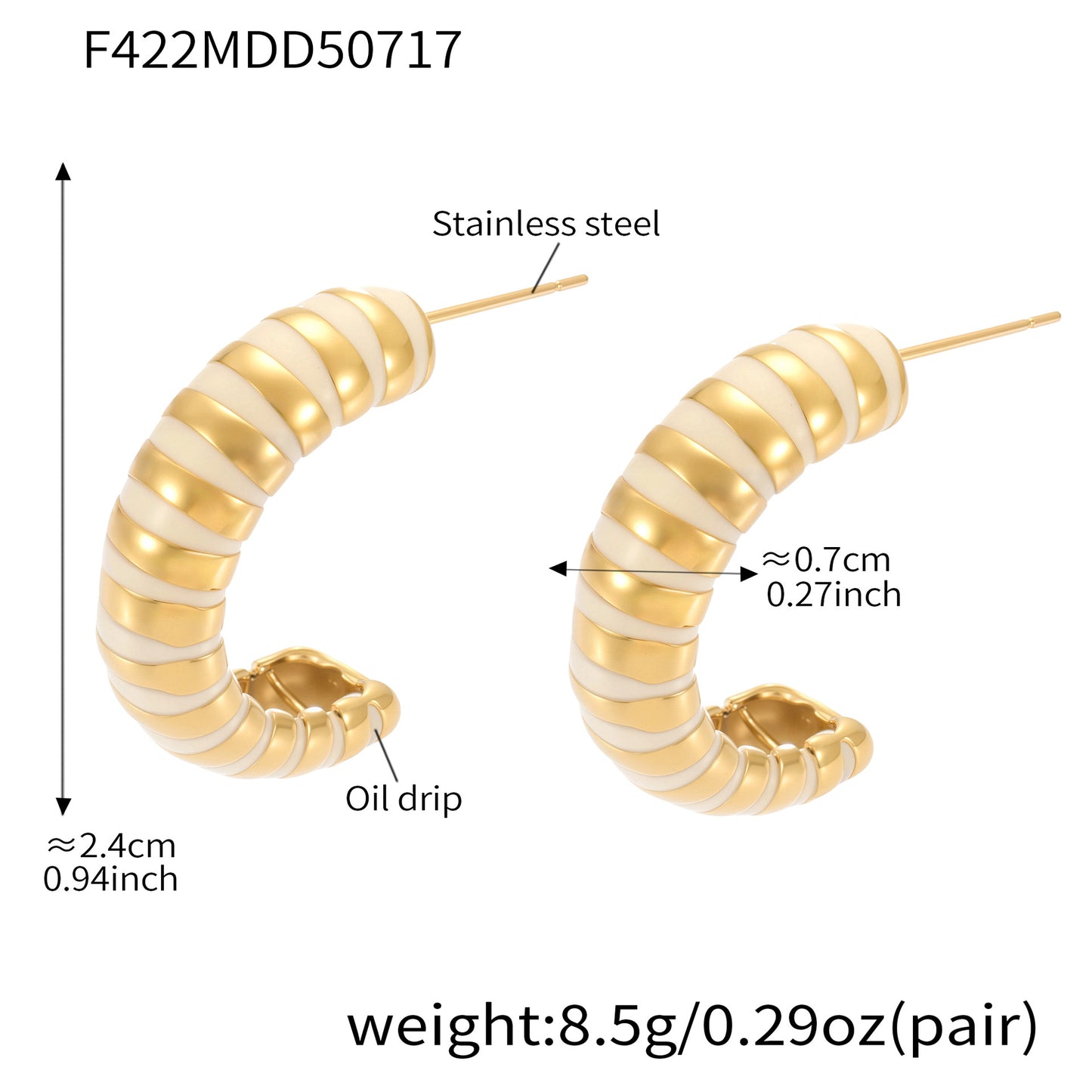 B廠【F419】不鏽鋼琺瑯幾何滴油耳環時尚百搭C型珍珠耳飾歐美個性項鍊 25.07-4