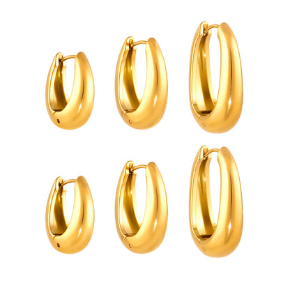 B廠【F583】精拋卡扣U型雙色間電耳環不鏽鋼鍍18k真金耳環歐美百搭新款 25.08-5