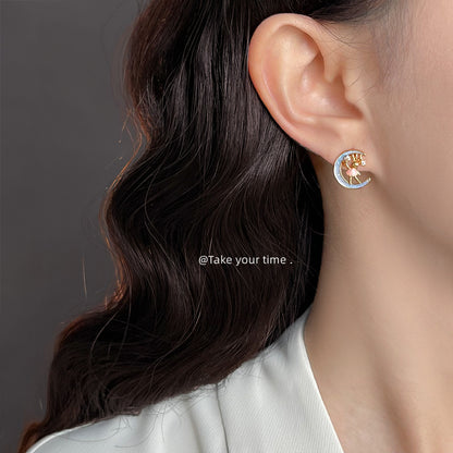 A廠【6661】月兔原創設計師925銀針微鑲鋯石手工彩繪電鍍14K清新甜美耳飾耳環
 25.08-5