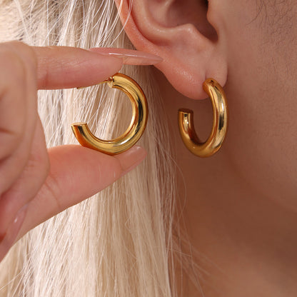 B廠【F1715】ins跨國新款不鏽鋼C型實心耳環女歐美時尚耳環PVD鍍18k真金 25.02-3