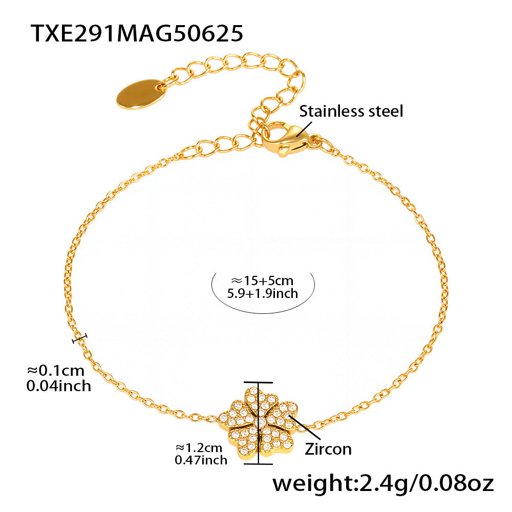 B廠【TXP291】超閃滿鑽愛心小花鎖骨項鍊手鍊組5A鋯石不銹鋼18k鍍真金 25.07-1